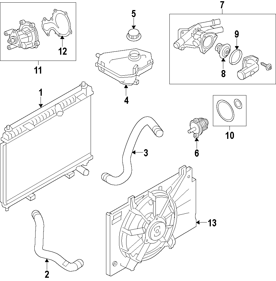 Diagram COOLING SYSTEM. COOLING FAN. RADIATOR. WATER PUMP. for your 2011 Lincoln MKZ   