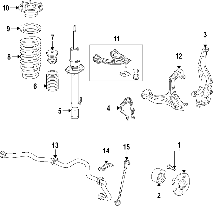 Front suspension. Lower control arm. Stabilizer bar. Suspension components. Upper control arm.https://images.simplepart.com/images/parts/motor/fullsize/F61C050.png