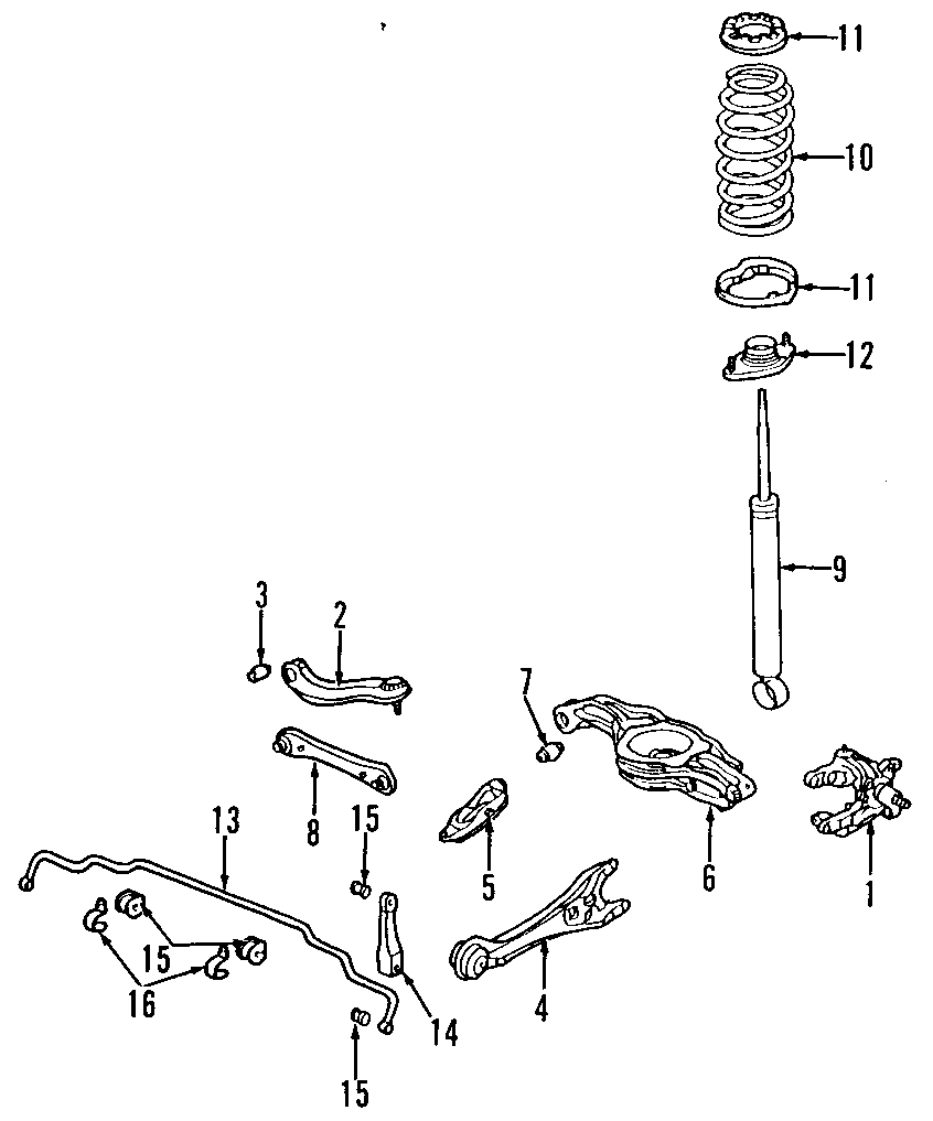 11Rear suspension. Lower control arm. Stabilizer bar. Suspension components. Upper control arm.https://images.simplepart.com/images/parts/motor/fullsize/F641080.png