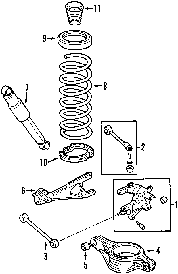 9Rear suspension. Lower control arm. Suspension components. Upper control arm.https://images.simplepart.com/images/parts/motor/fullsize/F641085.png