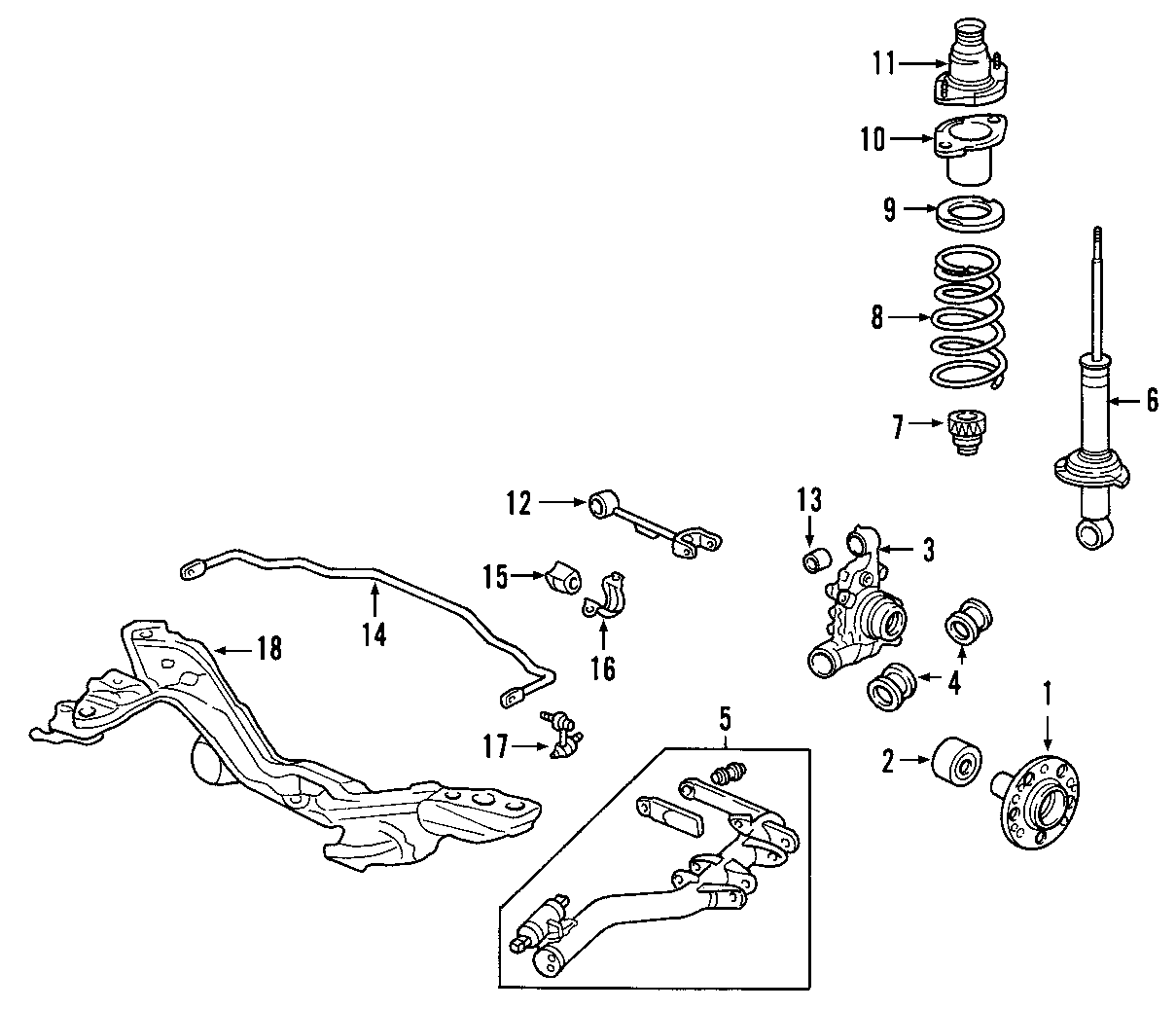 REAR SUSPENSION. STABILIZER BAR. SUSPENSION COMPONENTS. UPPER CONTROL ARM.