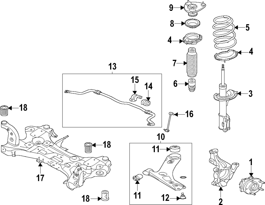 10Front suspension. Lower control arm. Stabilizer bar. Suspension components.https://images.simplepart.com/images/parts/motor/fullsize/F67C070.png