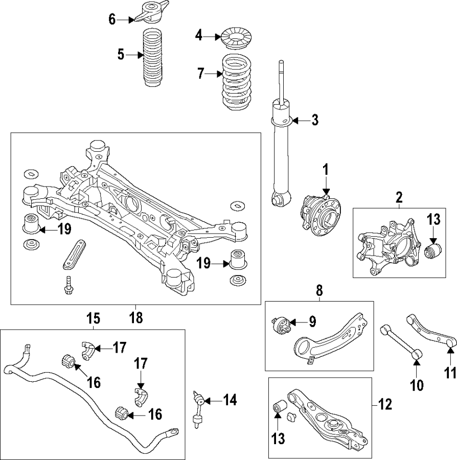 19Rear suspension. Lower control arm. Stabilizer bar. Suspension components. Upper control arm.https://images.simplepart.com/images/parts/motor/fullsize/F67C120.png