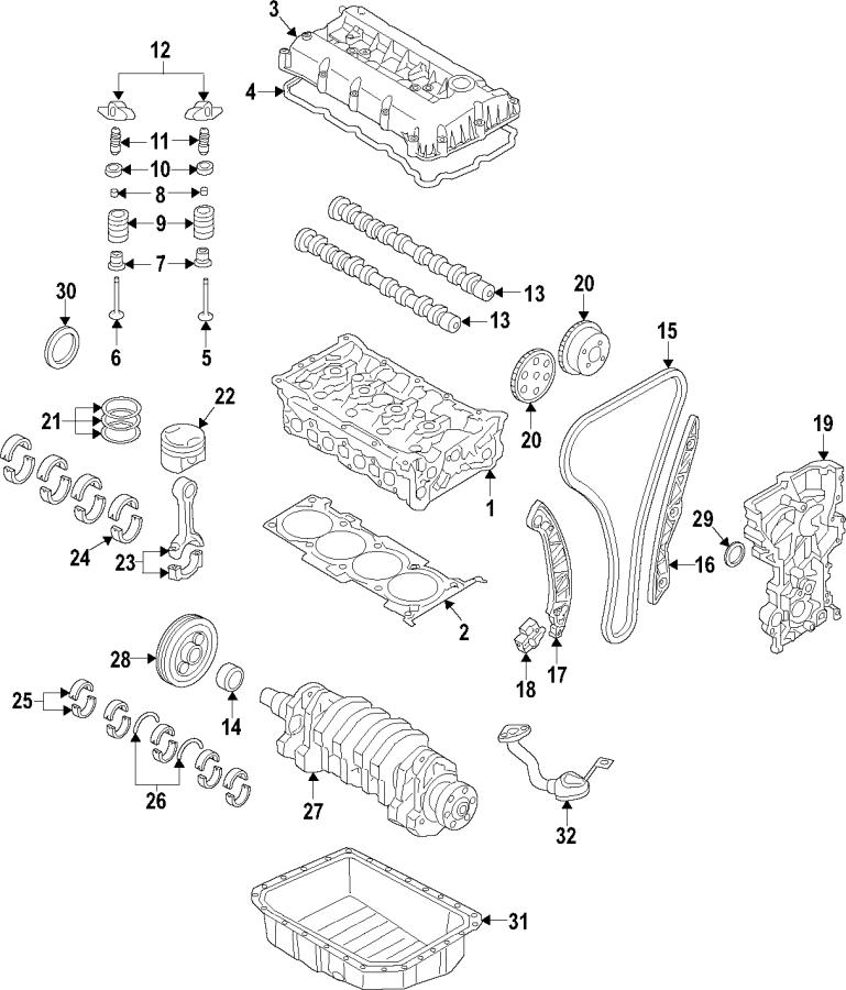 Diagram CAMSHAFT & TIMING. CRANKSHAFT & BEARINGS. CYLINDER HEAD & VALVES. LUBRICATION. PISTONS. RINGS & BEARINGS. for your 2022 Kia Carnival   