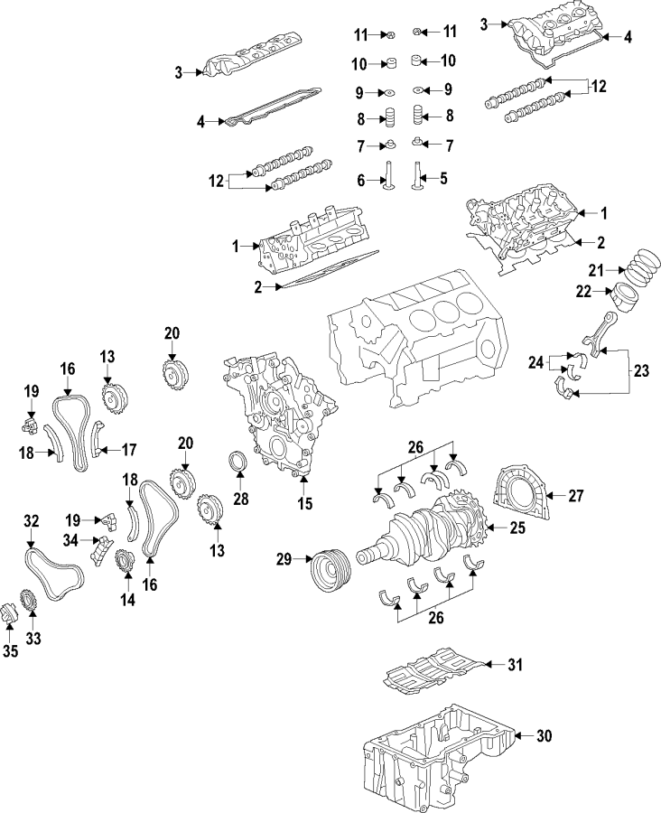 33Camshaft & timing. Crankshaft & bearings. Cylinder head & valves. Lubrication. Mounts. Pistons. Rings & bearings.https://images.simplepart.com/images/parts/motor/fullsize/F67O030.png