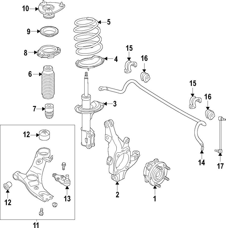 2Front suspension. Lower control arm. Stabilizer bar. Suspension components.https://images.simplepart.com/images/parts/motor/fullsize/F67O040.png