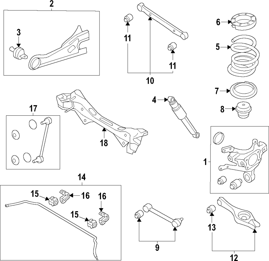 15Rear suspension. Lower control arm. Stabilizer bar. Suspension components. Upper control arm.https://images.simplepart.com/images/parts/motor/fullsize/F67O090.png