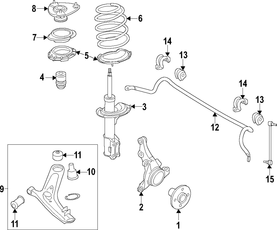 14Front suspension. Lower control arm. Stabilizer bar. Suspension components.https://images.simplepart.com/images/parts/motor/fullsize/F67P050.png