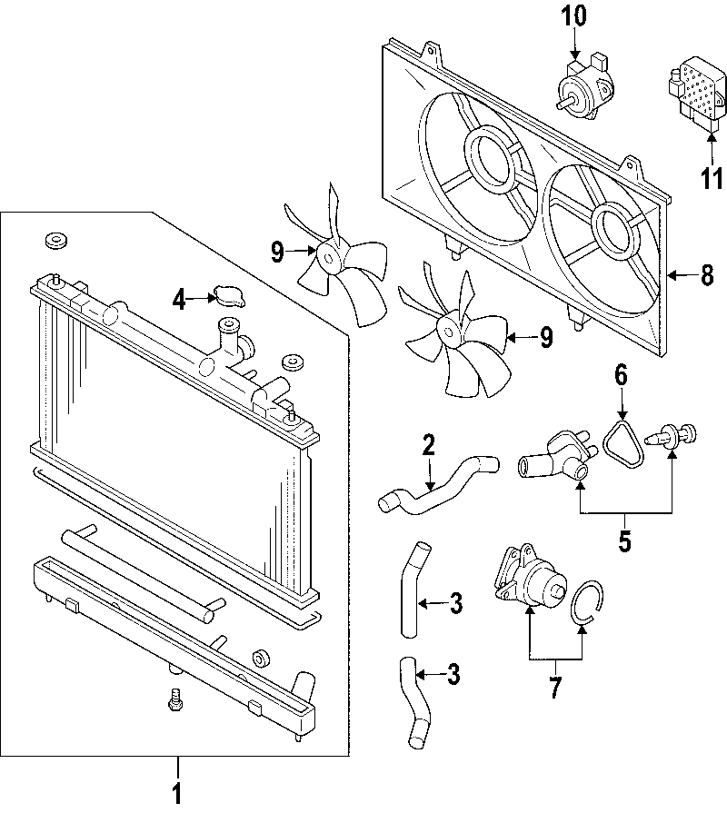 Diagram COOLING SYSTEM. COOLING FAN. RADIATOR. WATER PUMP. for your 1999 Mazda 626   