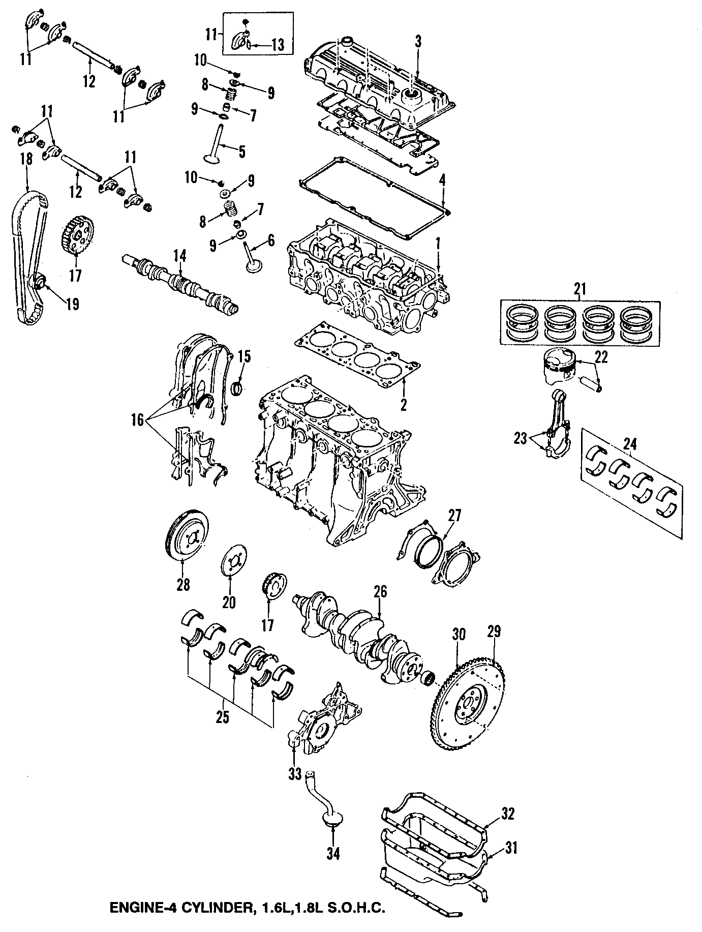 Diagram CAMSHAFT & TIMING. CRANKSHAFT & BEARINGS. CYLINDER HEAD & VALVES. LUBRICATION. MOUNTS. PISTONS. RINGS & BEARINGS. for your 1995 Mazda Protege   