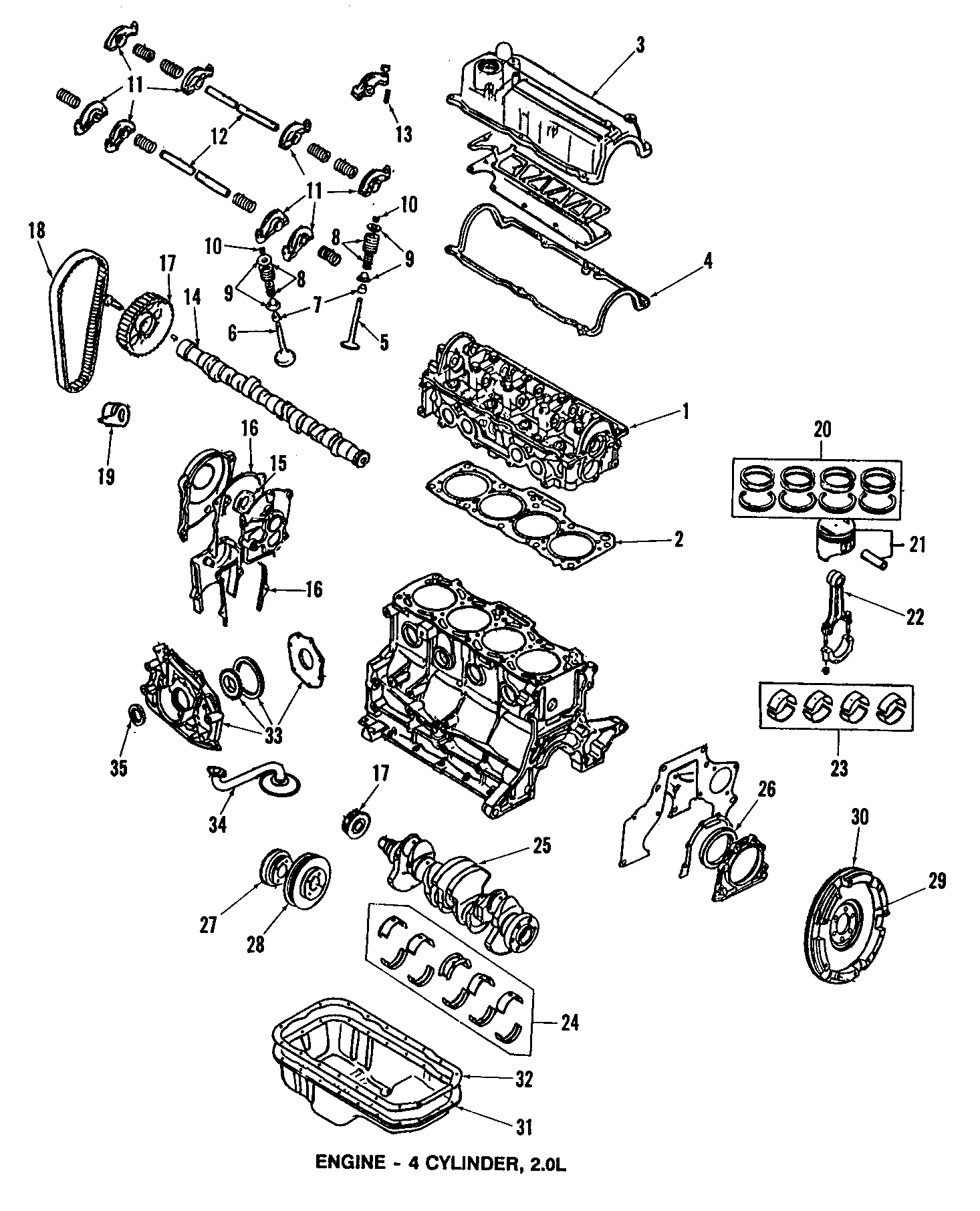 Diagram CAMSHAFT & TIMING. CRANKSHAFT & BEARINGS. CYLINDER HEAD & VALVES. LUBRICATION. MOUNTS. PISTONS. RINGS & BEARINGS. for your 1998 Mazda 626   