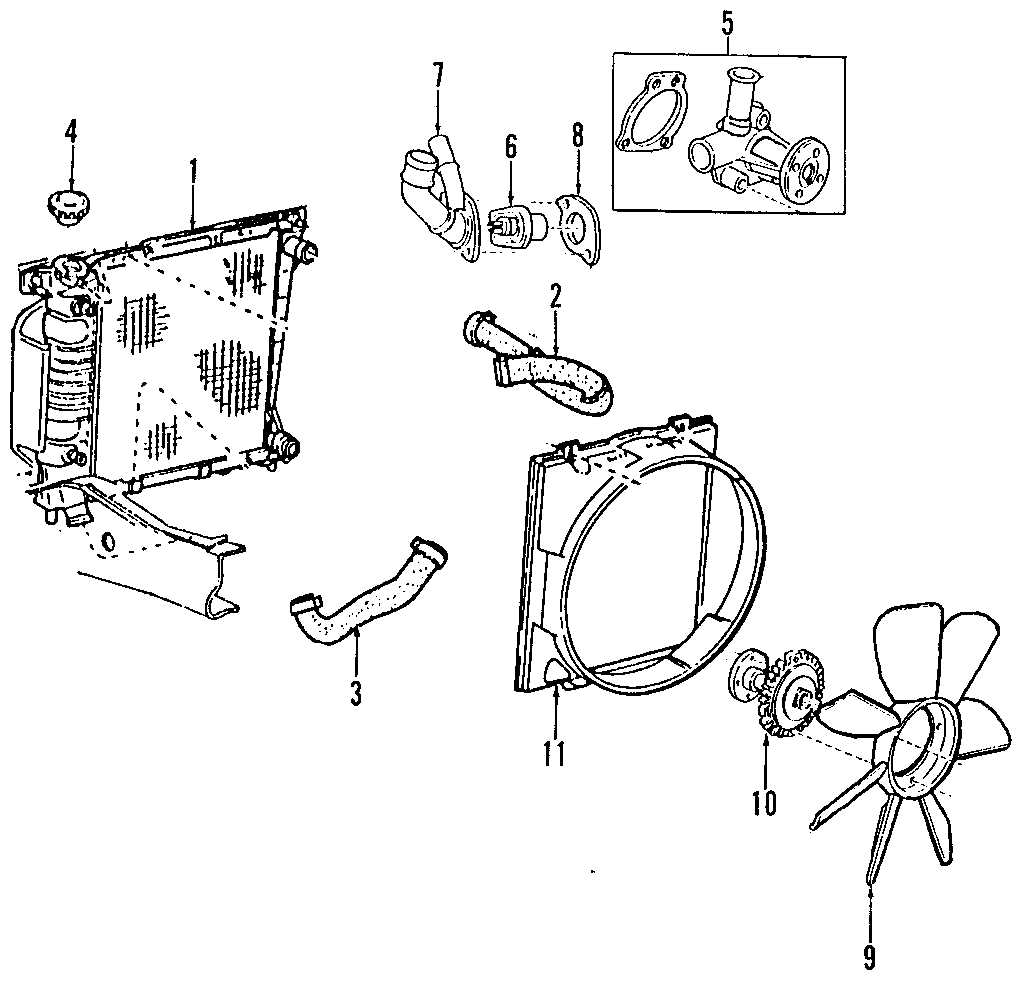 Diagram COOLING SYSTEM. COOLING FAN. RADIATOR. WATER PUMP. for your 1995 Mazda Protege  DX Sedan 