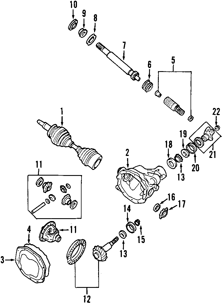 Diagram DRIVE AXLES. DIFFERENTIAL. FRONT AXLE. PROPELLER SHAFT. for your 1990 Mazda MIATA   