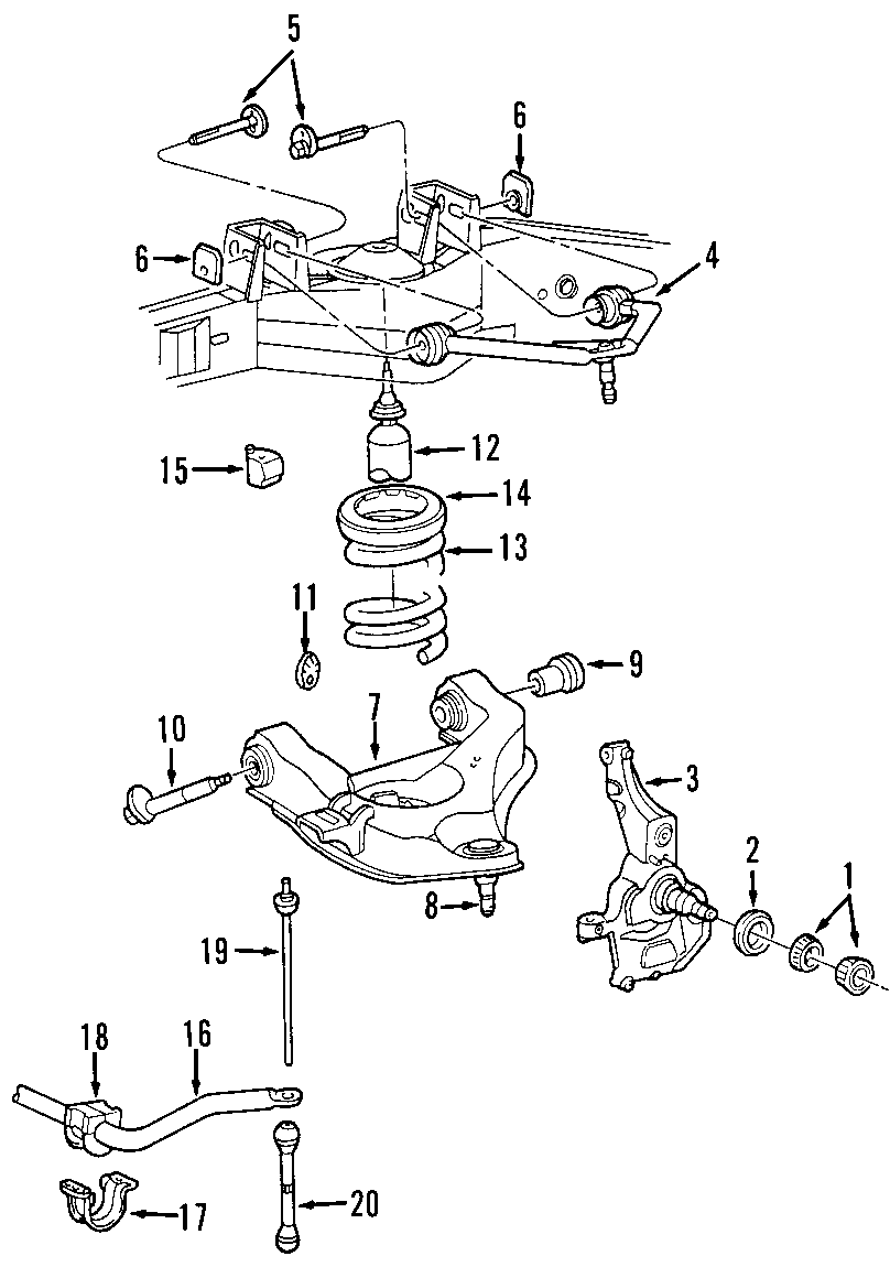 Diagram FRONT SUSPENSION. LOWER CONTROL ARM. STABILIZER BAR. SUSPENSION COMPONENTS. UPPER CONTROL ARM. for your 2021 Mazda CX-5 2.5L SKYACTIV A/T AWD Sport Sport Utility 