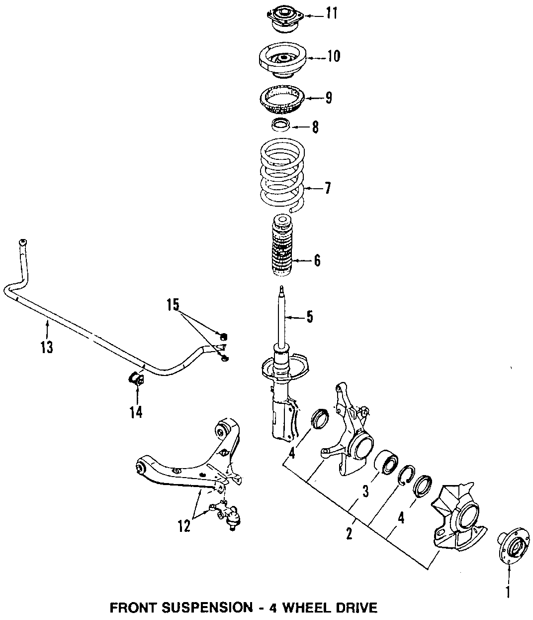 Diagram FRONT SUSPENSION. LOWER CONTROL ARM. STABILIZER BAR. SUSPENSION COMPONENTS. for your 1990 Mazda MX-6   