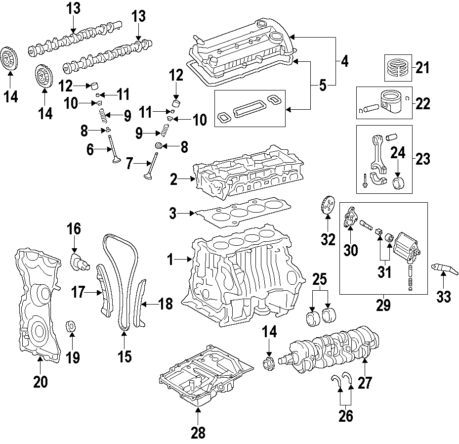 Diagram CAMSHAFT & TIMING. CRANKSHAFT & BEARINGS. CYLINDER HEAD & VALVES. LUBRICATION. MOUNTS. PISTONS. RINGS & BEARINGS. for your 2009 Mazda CX-7   