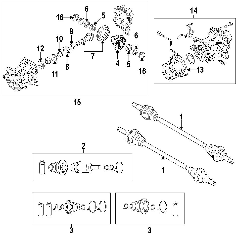 Diagram REAR AXLE. AXLE SHAFTS & JOINTS. DIFFERENTIAL. DRIVE AXLES. PROPELLER SHAFT. for your Mazda CX-5  