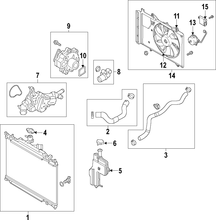 Diagram COOLING SYSTEM. COOLING FAN. RADIATOR. WATER PUMP. for your Mazda