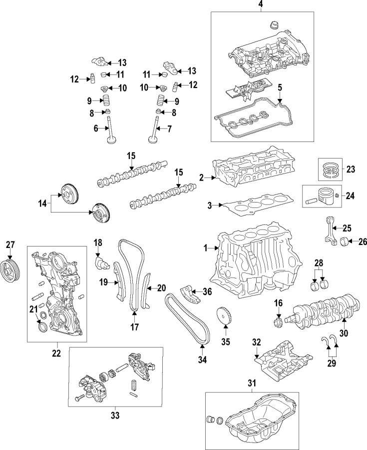 Diagram CAMSHAFT & TIMING. CRANKSHAFT & BEARINGS. CYLINDER HEAD & VALVES. LUBRICATION. MOUNTS. PISTONS. RINGS & BEARINGS. for your 2002 Mazda Protege  ES Sedan 