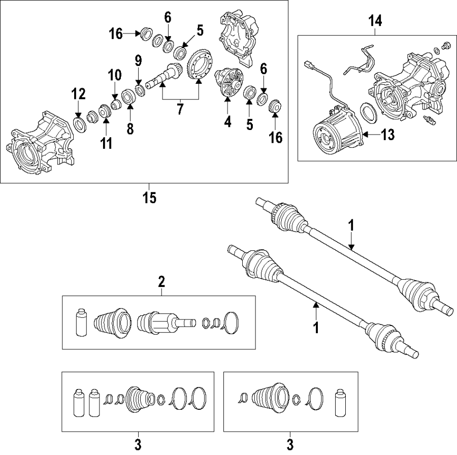 Diagram REAR AXLE. AXLE SHAFTS & JOINTS. DIFFERENTIAL. DRIVE AXLES. PROPELLER SHAFT. for your 2015 Mazda MX-5 Miata   