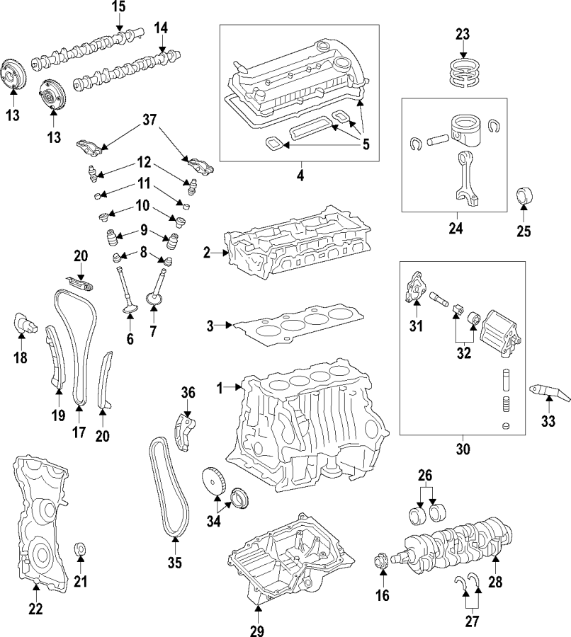 Diagram CAMSHAFT & TIMING. CRANKSHAFT & BEARINGS. CYLINDER HEAD & VALVES. LUBRICATION. MOUNTS. PISTONS. RINGS & BEARINGS. for your 2014 Mazda 2   