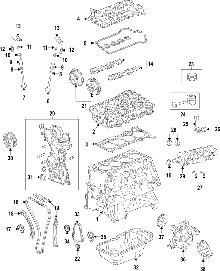 Diagram CAMSHAFT & TIMING. CRANKSHAFT & BEARINGS. CYLINDER HEAD & VALVES. LUBRICATION. MOUNTS. PISTONS. RINGS & BEARINGS. for your 2014 Mazda 2   