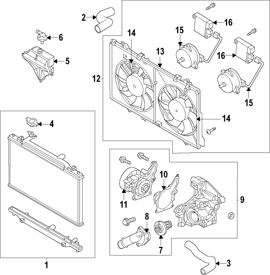 Diagram COOLING SYSTEM. COOLING FAN. RADIATOR. WATER PUMP. for your 1999 Mazda 626   