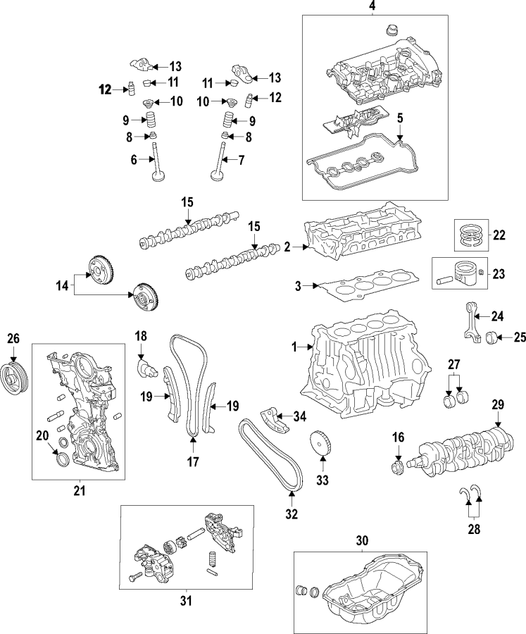 Diagram Camshaft & timing. Crankshaft & bearings. Cylinder head & valves. Lubrication. Mounts. Pistons. Rings & bearings. for your 2023 Mazda CX-5   