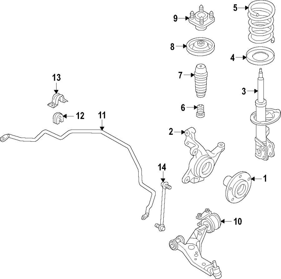 Diagram Front suspension. Lower control arm. Stabilizer bar. Suspension components. for your 2024 Mazda CX-5  2.5 S Carbon Edition Sport Utility 