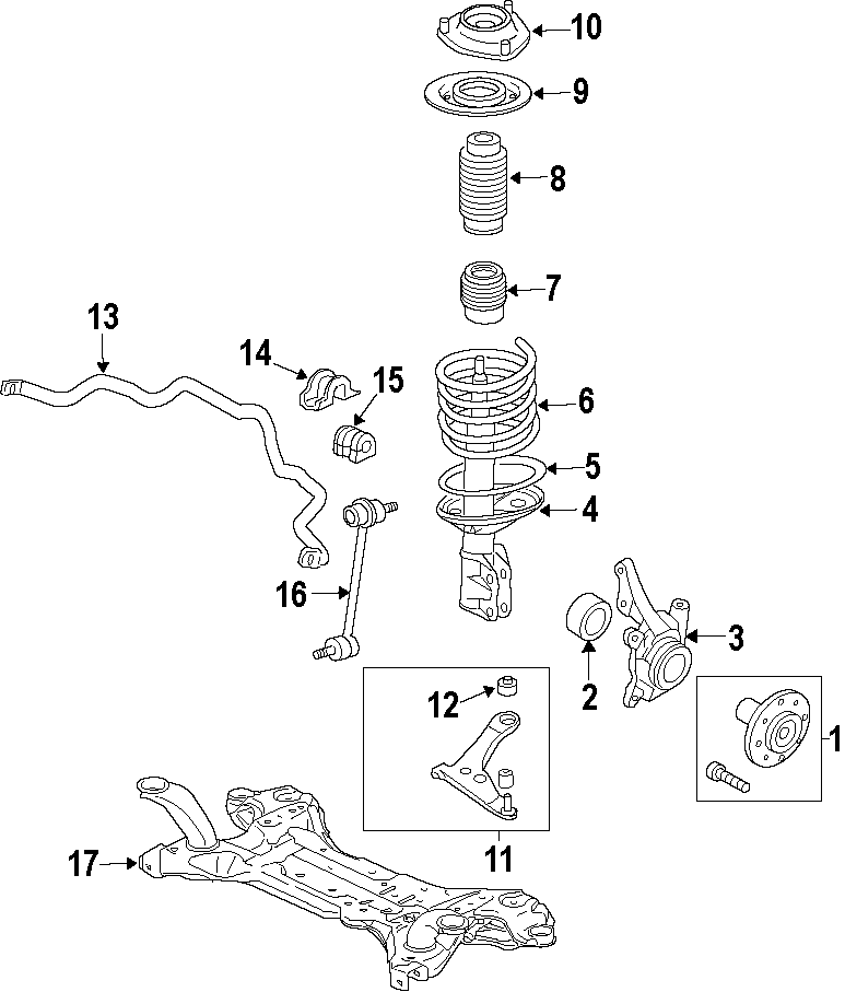 11FRONT SUSPENSION. LOWER CONTROL ARM. STABILIZER BAR. SUSPENSION COMPONENTS.https://images.simplepart.com/images/parts/motor/fullsize/F70C070.png