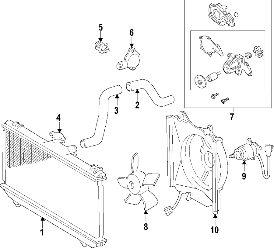 Diagram COOLING SYSTEM. COOLING FAN. RADIATOR. WATER PUMP. for your 2001 Toyota Corolla   