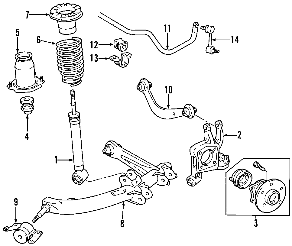 Diagram REAR SUSPENSION. LOWER CONTROL ARM. STABILIZER BAR. SUSPENSION COMPONENTS. UPPER CONTROL ARM. for your 2004 Toyota Celica  GTS Hatchback 