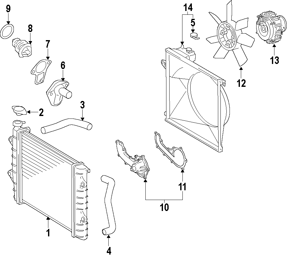 Diagram COOLING SYSTEM. COOLING FAN. RADIATOR. WATER PUMP. for your 2006 Toyota Tacoma 4.0L V6 M/T RWD Base Extended Cab Pickup Fleetside 