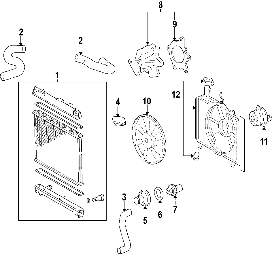 Diagram COOLING SYSTEM. COOLING FAN. RADIATOR. WATER PUMP. for your 1995 Toyota Tacoma 3.4L V6 A/T 4WD Base Standard Cab Pickup Fleetside 