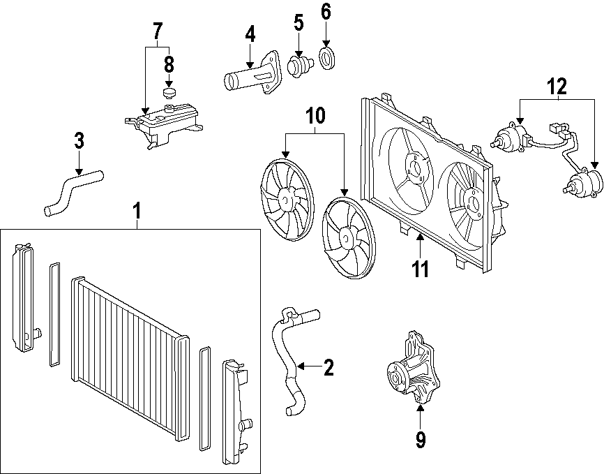 Diagram COOLING SYSTEM. COOLING FAN. RADIATOR. WATER PUMP. for your 2011 Toyota Tundra 5.7L i-Force V8 FLEX A/T 4WD SR5 Extended Cab Pickup Fleetside 