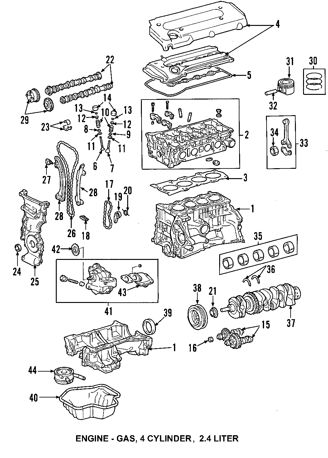 Diagram CAMSHAFT & TIMING. CRANKSHAFT & BEARINGS. CYLINDER HEAD & VALVES. LUBRICATION. MOUNTS. PISTONS. RINGS & BEARINGS. for your 1996 Toyota