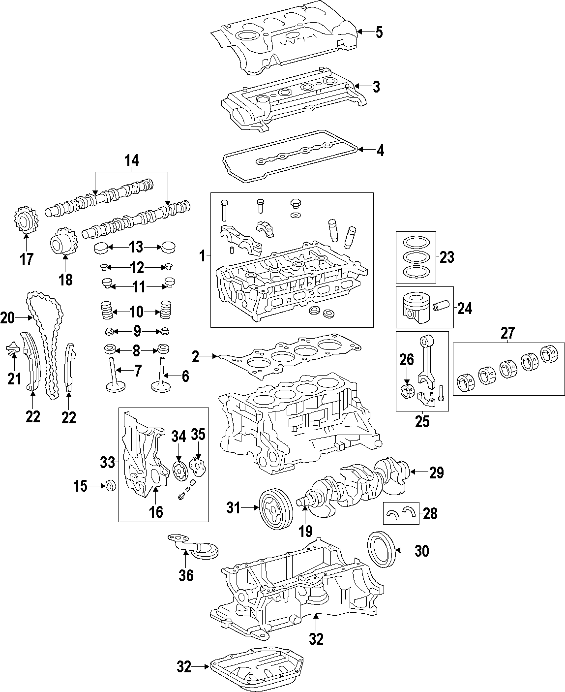 Diagram CAMSHAFT & TIMING. CRANKSHAFT & BEARINGS. CYLINDER HEAD & VALVES. LUBRICATION. MOUNTS. PISTONS. RINGS & BEARINGS. for your 2008 Toyota Tacoma  Base Crew Cab Pickup Fleetside 