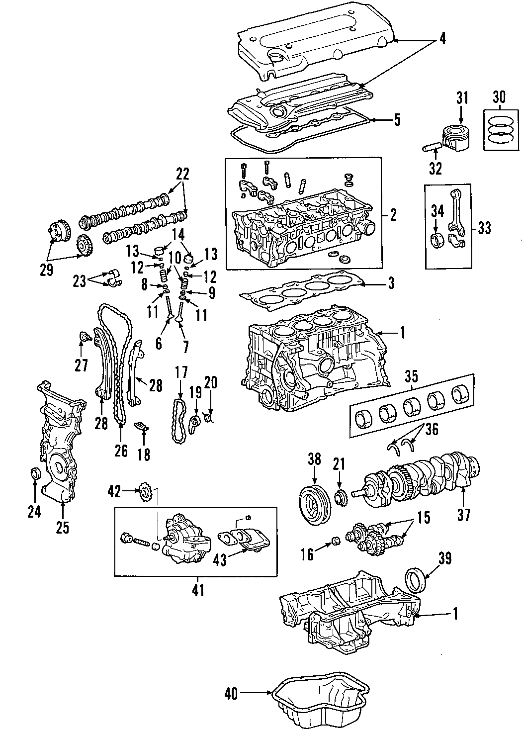 Diagram CAMSHAFT & TIMING. CRANKSHAFT & BEARINGS. CYLINDER HEAD & VALVES. LUBRICATION. MOUNTS. PISTONS. RINGS & BEARINGS. for your 2008 Toyota Tacoma  Base Crew Cab Pickup Fleetside 