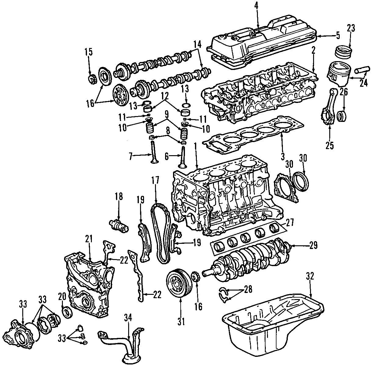 Diagram CAMSHAFT & TIMING. CRANKSHAFT & BEARINGS. CYLINDER HEAD & VALVES. LUBRICATION. MOUNTS. PISTONS. RINGS & BEARINGS. for your 1986 Toyota 4Runner 2.4L M/T SR5 Sport Utility 