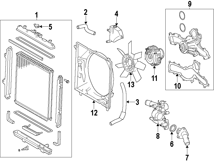 Diagram COOLING SYSTEM. COOLING FAN. RADIATOR. WATER PUMP. for your 2023 Toyota Corolla   