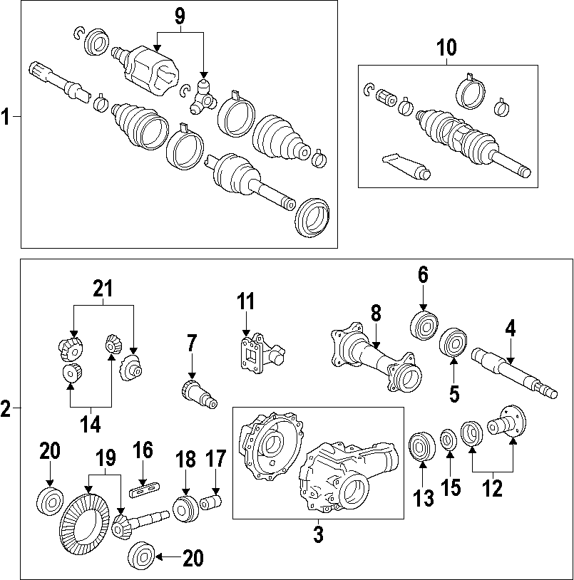 Diagram DRIVE AXLES. AXLE SHAFTS & JOINTS. DIFFERENTIAL. FRONT AXLE. PROPELLER SHAFT. for your 2022 Toyota 4Runner   