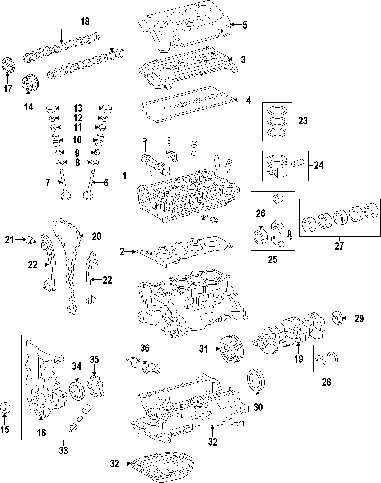 Diagram CAMSHAFT & TIMING. CRANKSHAFT & BEARINGS. CYLINDER HEAD & VALVES. LUBRICATION. MOUNTS. PISTONS. RINGS & BEARINGS. for your 1999 Toyota Tacoma   