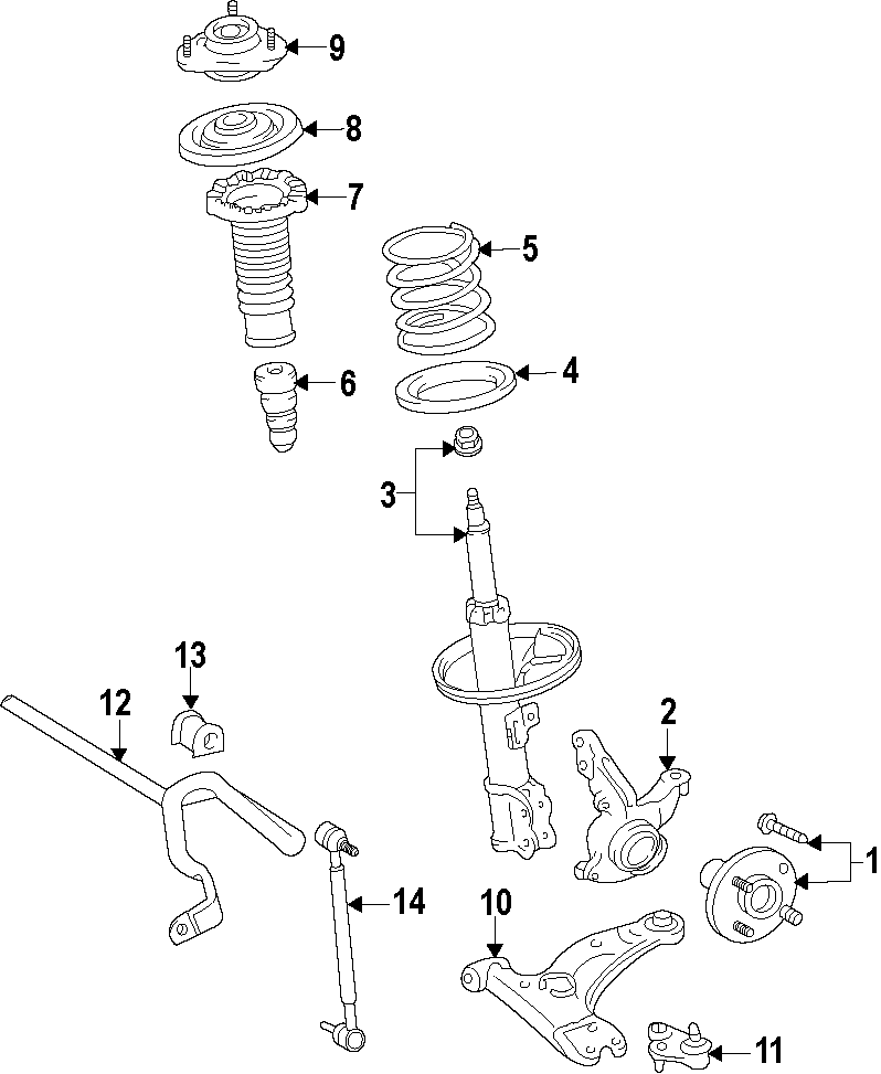 Diagram FRONT SUSPENSION. LOWER CONTROL ARM. STABILIZER BAR. SUSPENSION COMPONENTS. for your 2018 Toyota Yaris   