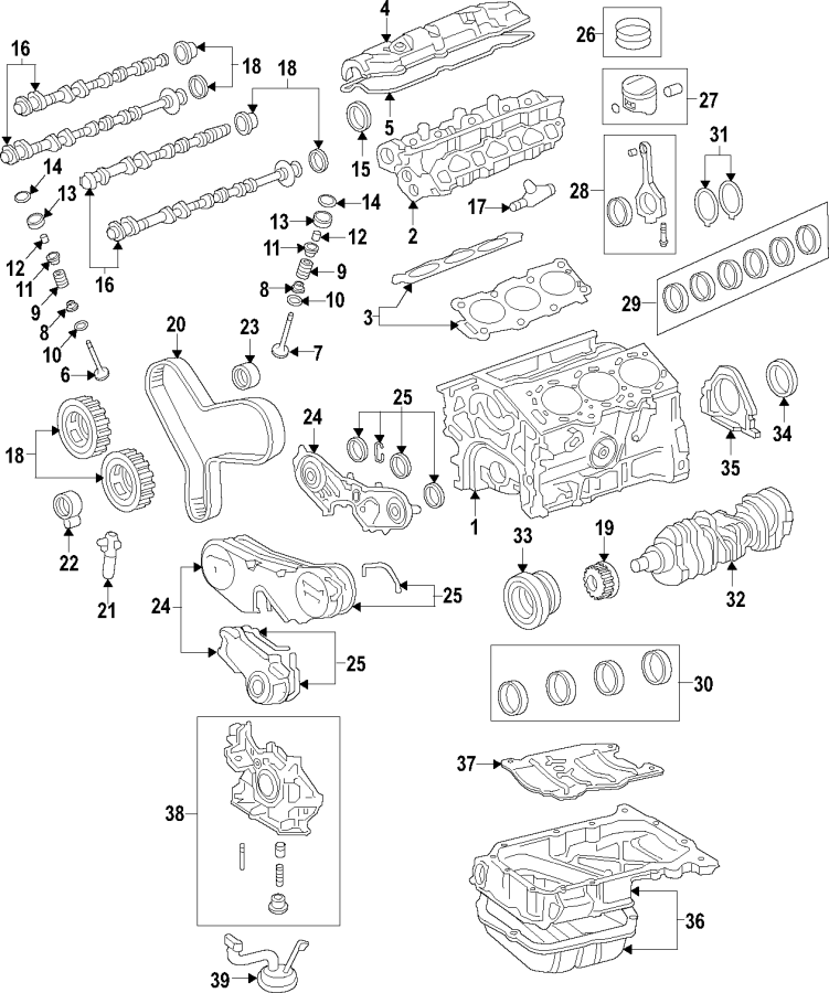 Diagram CAMSHAFT & TIMING. CRANKSHAFT & BEARINGS. CYLINDER HEAD & VALVES. LUBRICATION. MOUNTS. PISTONS. RINGS & BEARINGS. for your Toyota