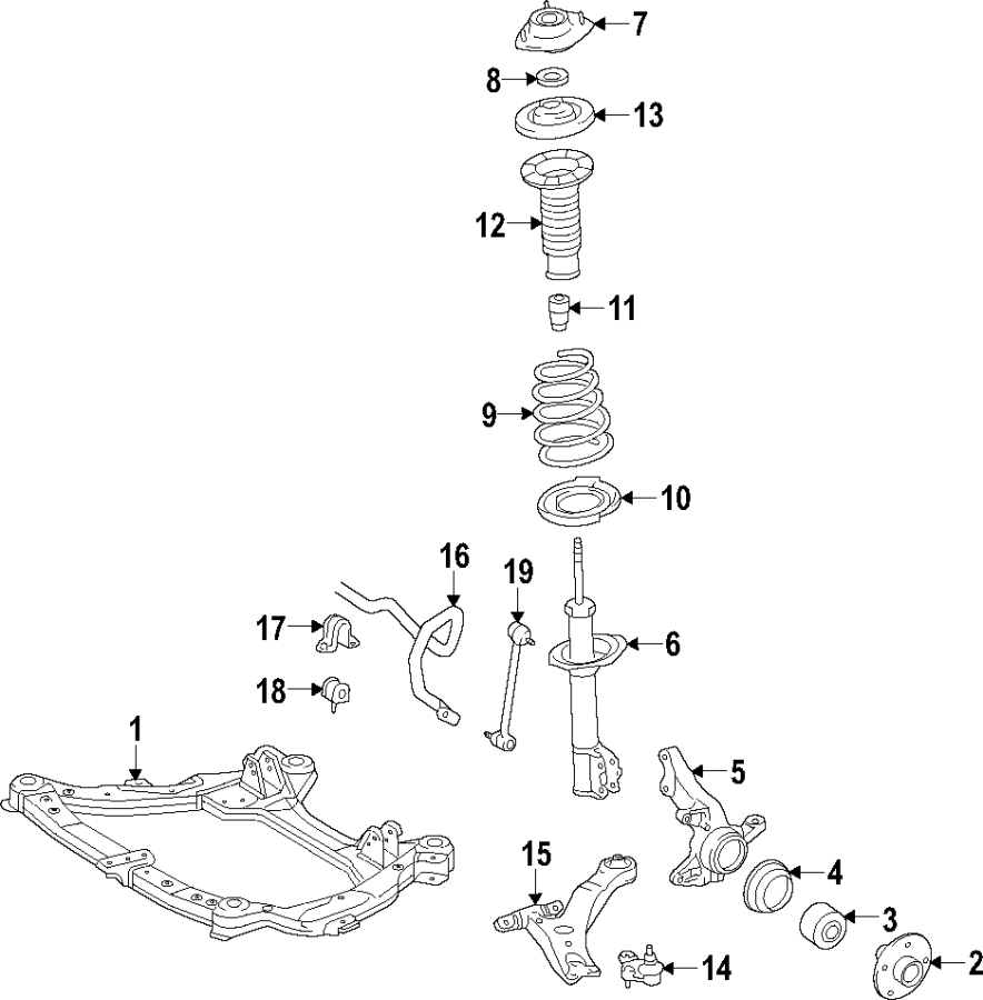 Diagram FRONT SUSPENSION. LOWER CONTROL ARM. STABILIZER BAR. SUSPENSION COMPONENTS. for your 2021 Toyota Sienna   