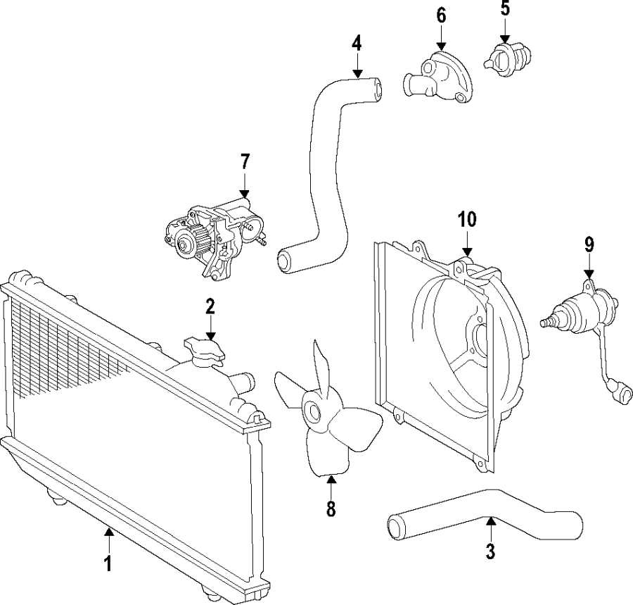 Diagram COOLING SYSTEM. COOLING FAN. RADIATOR. WATER PUMP. for your 2001 Toyota Corolla   