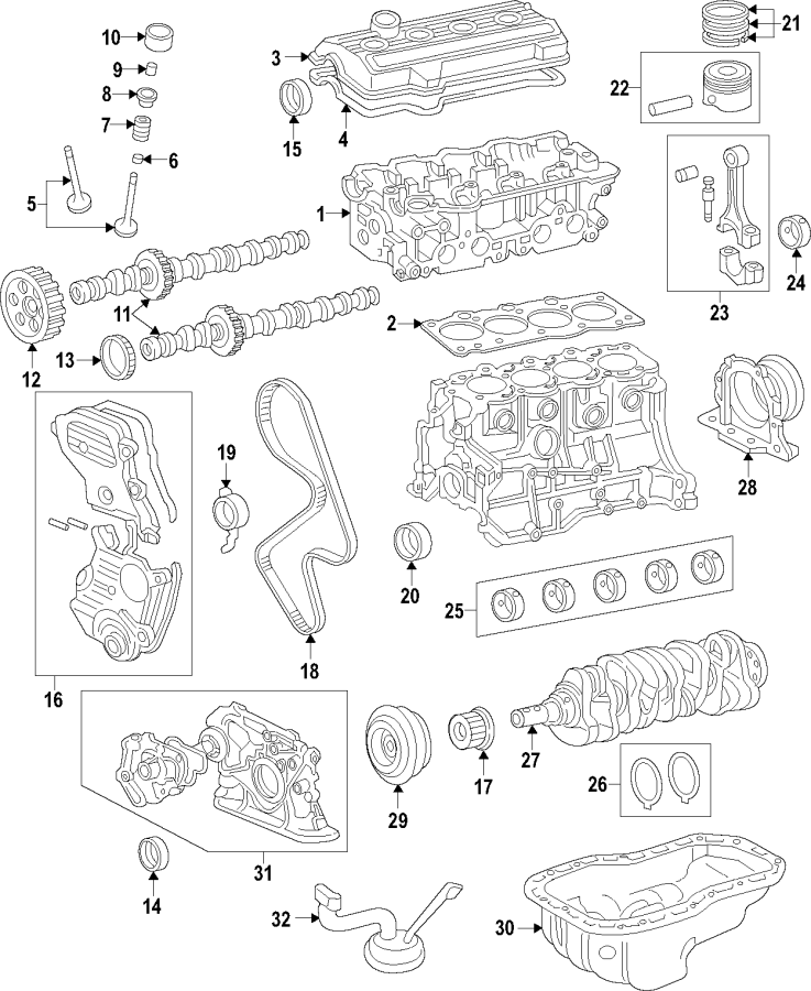 Diagram CAMSHAFT & TIMING. CRANKSHAFT & BEARINGS. CYLINDER HEAD & VALVES. LUBRICATION. MOUNTS. PISTONS. RINGS & BEARINGS. for your 2010 Toyota Tacoma  Pre Runner Standard Cab Pickup Fleetside 