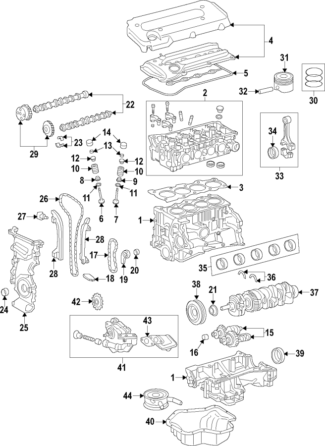 Diagram CAMSHAFT & TIMING. CRANKSHAFT & BEARINGS. CYLINDER HEAD & VALVES. LUBRICATION. MOUNTS. PISTONS. RINGS & BEARINGS. for your Toyota