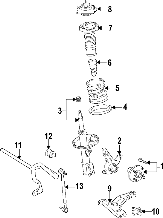 Diagram FRONT SUSPENSION. LOWER CONTROL ARM. STABILIZER BAR. SUSPENSION COMPONENTS. for your 2004 Toyota Celica  GTS Hatchback 