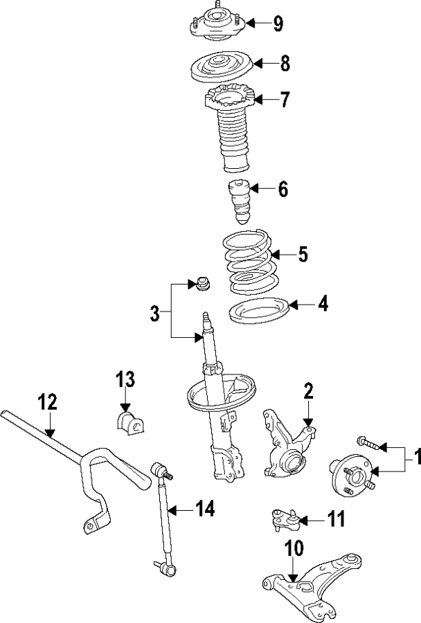 Diagram FRONT SUSPENSION. LOWER CONTROL ARM. STABILIZER BAR. SUSPENSION COMPONENTS. for your 2009 Toyota Highlander   